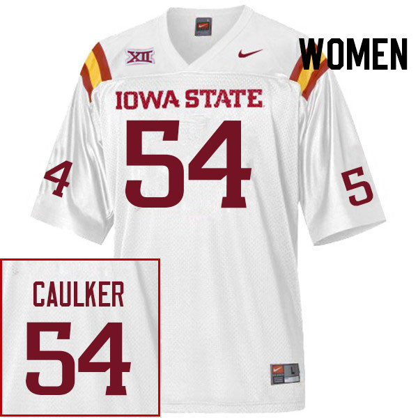 Women #54 David Caulker Iowa State Cyclones College Football Jerseys Stitched Sale-White